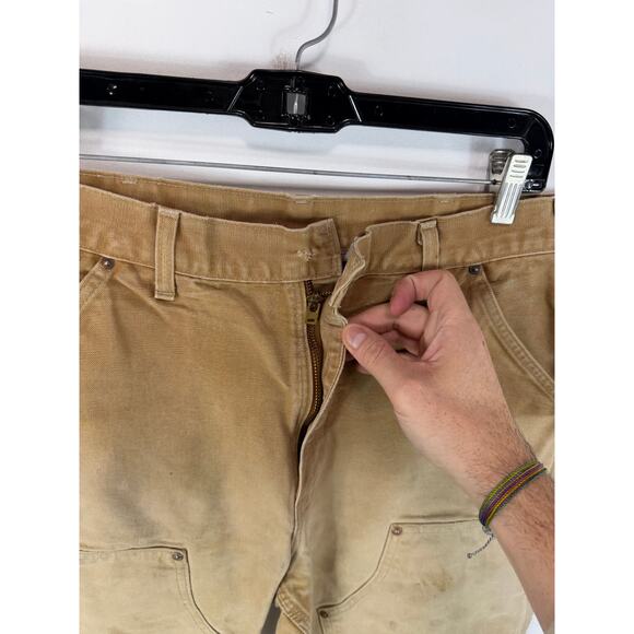 Vintage USA Made Carhartt Double Knee Carpenter Pants Tan Fits 30x32 No Button - Picture 9 of 14